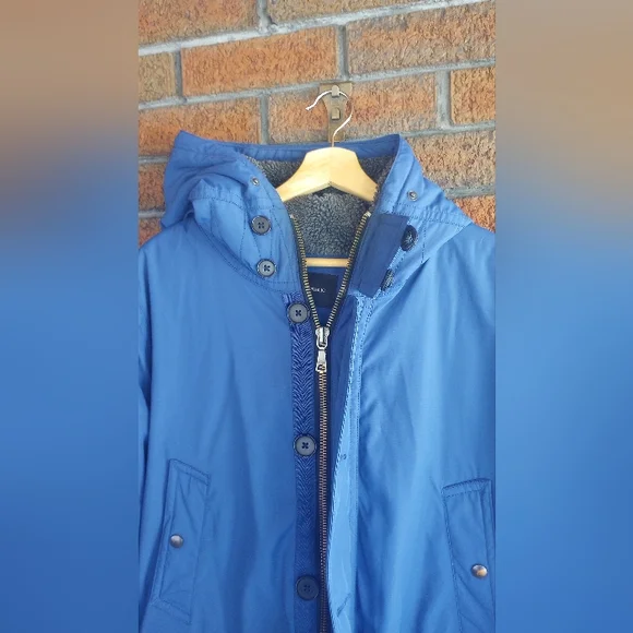 Banana Republic Men's Winter Parka Cobalt Blue | Quilted Interior | Buttons Zip - Picture 3 of 14